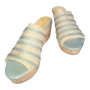 Chocalat Blu Wapi Women's Textile Leather Tan & Turquoise Platform Sandals 9